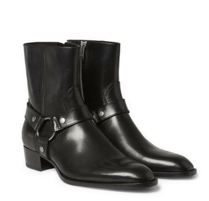 Chic Mens Side Zip Genuine Leather Suede Buckle Knight Ankle Boot Chelsea Shoes