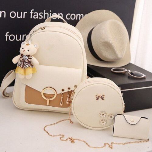 Leather Three Piece Backpack Sets Women Fashion Leather Backpack Card Holder 1PC