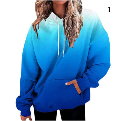 Womens 3D Gradient Hoodie Baggy Pullover Long Sleeve Tops Ladies Sweatshirt