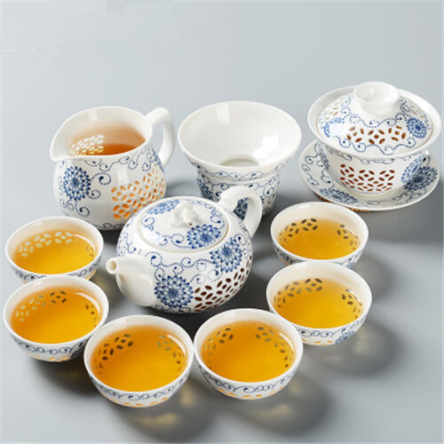 Porcelain tea set China cellular design ceramic tea pot gaiwan cups tea filters