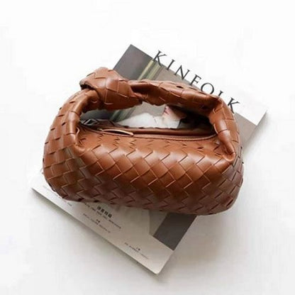 Cow Split Leather Knot Bag Weave Handmade Sling 27X13X16cm Polyester Accessories
