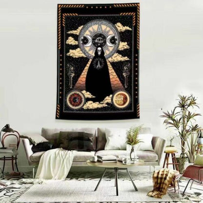 Psychedelic Tapestry White Black Sun Moon Mandala Wall Hanging Celestial Hippie