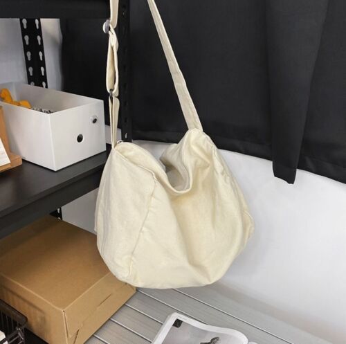 Canvas Textile Big Soft Slouchy Pouch Side Bag Streetwear Laptop Shoulder Bags
