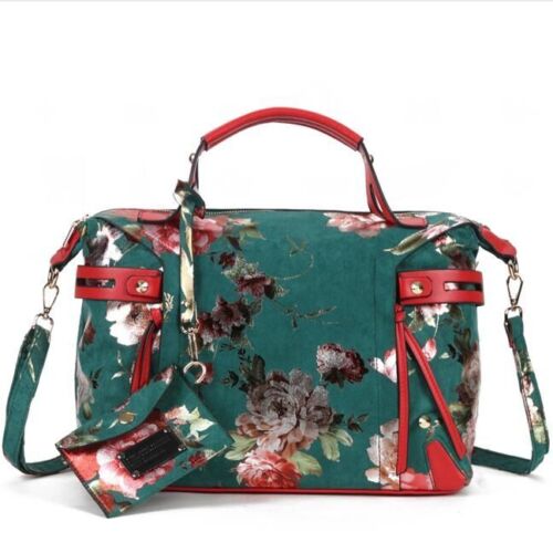 Floral Print Tote Handbag Elegant Colorful Purse Synthetic Leather Bags 35*13*29