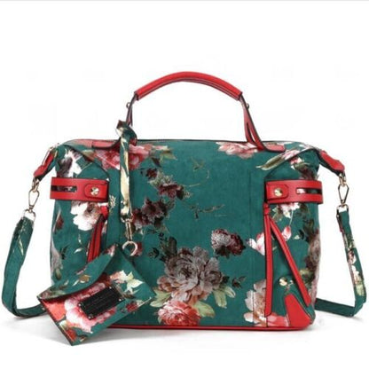 Floral Print Tote Handbag Elegant Colorful Purse Synthetic Leather Bags 35*13*29