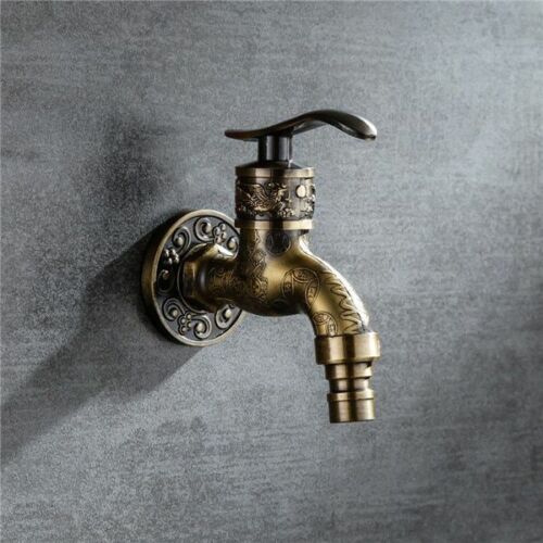 Bibcock Faucet Carved Wall Mount Zinc Alloy Antique Garden Wash Basin Decorative
