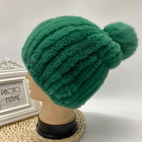 Hot Sale Knitted Pompom Hats Women Beanies Elastic Rabbit Fur Caps Real Fur Hats