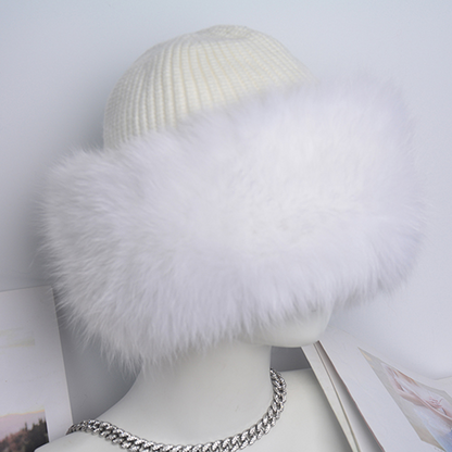 Women's Winter Real Fur Knit Hat Cap Beanie Hats Fur Fluffy Warm Knitted Fur Hat