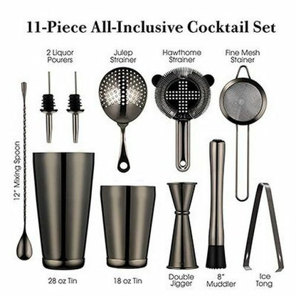 11Piece Cocktail Shakers Bar Sets Stainless Steel Bartender Tool Wine Mixer Kits