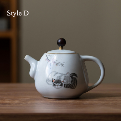 Cute Cat Ceramic Teapot Traditional Chinese Tea Pot 280ml