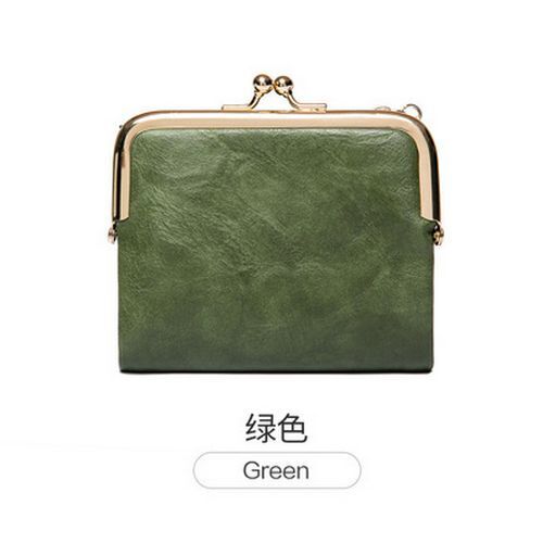 Cute Wallet Short Bifold Retro Coin Purse Zip Kiss Lock Green Synthetic Leather