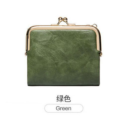 Cute Wallet Short Bifold Retro Coin Purse Zip Kiss Lock Green Synthetic Leather