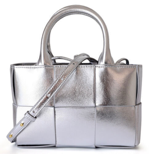 Small Mini Woven Real Leather Double Handles Tote Bag Purse Handbag Crossbody