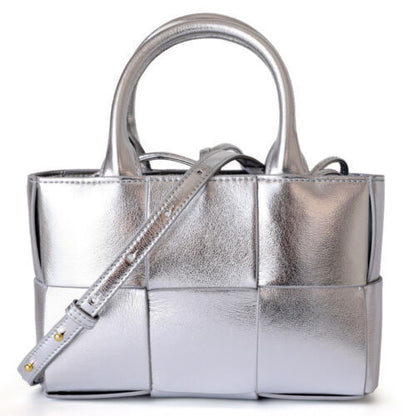 Small Mini Woven Real Leather Double Handles Tote Bag Purse Handbag Crossbody