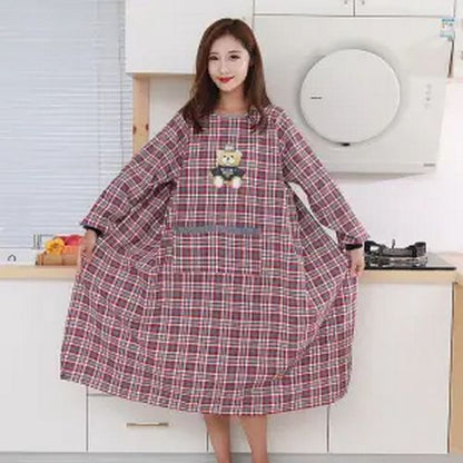 Cooking Apron Cotton Long Sleeve Brief Kitchen Baking Barbecue Picnic Vest Smock