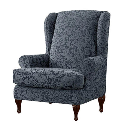 Wingback Chair Slipcover 2Piece Jacquard Damask Elastic Spandex Wing Chair Cover