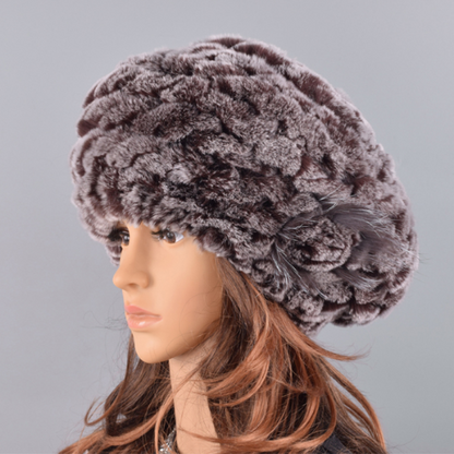 Berets Caps Women Rabbit Fur Hat Causal Warm Knitted Caps Outdoor Volume Hats