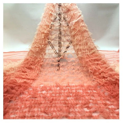 Ruffle Mesh Tulle Fabric DIY Lace Bridal Dress Gown Sewing Crafts Gradient Color