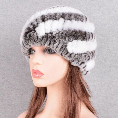 Fur Hats Rabbit Winter Womens Russian Real Knitted Cap Warm Beanie Fashion Solid