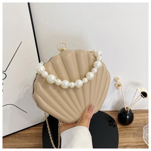 Evening Bags Shell Shape Clutch Bags Handbag Pearl Beaded Shell Chain Party Bags