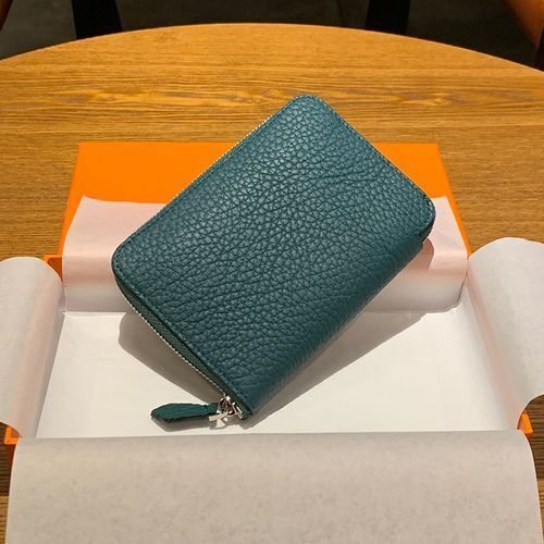 Genuine Leather Coin Bag Zipper Multi Card Pocket Wallets Purses Cotton Orange