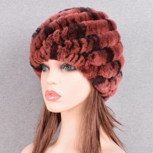 Fur Hats Rabbit Winter Womens Russian Real Knitted Cap Warm Beanie Fashion Solid