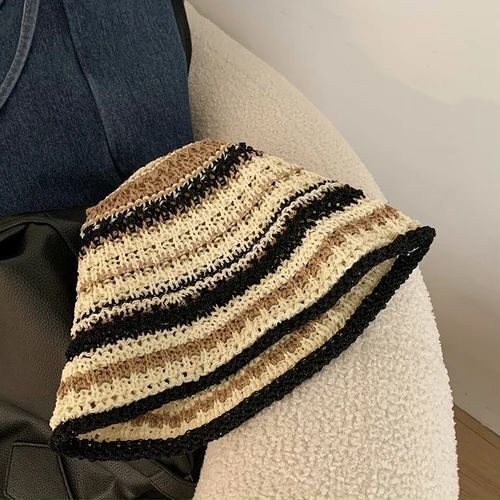 Women Bucket Hats Color Woven Summer Japanese Show Face Beach Sun Caps Sunshades