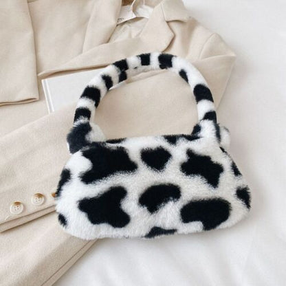 Mini Shoulder Bags Winter Plush Underarm Bag Pattern Fluffy Tote Small Purse 1pc