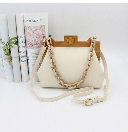 Bucket Bag Wooden Clip Bag Acrylic Chain Handbag Shoulder Purse 24*10*18 CM 1PC