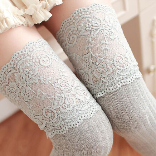 Women's Ladies Over-The-Knee Long Socks Lace Striped Thigh High Soft Stocking