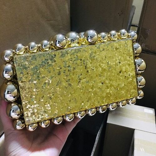 Acrylic Box Evening Clutch Bag Beads Luxury Gold Sequin Purse Handbag 13*23*6 CM