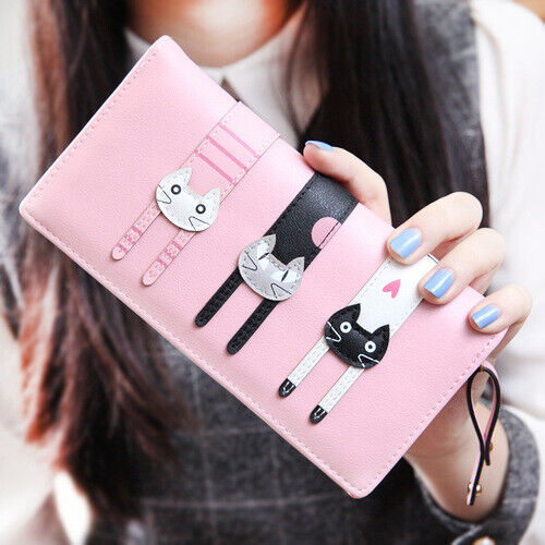 Female Card Clamps Holder PU Women Handbag Coin Purse Girl's Cartoon Long Wallet