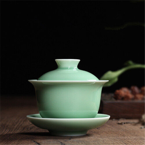 Real Longquan Celadon Gaiwan Porcelain Tea Bowl Lid Cup Saucer Covered Bowls New