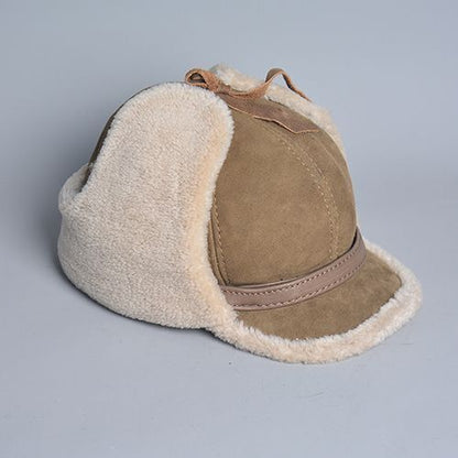 Men Bomber Hats Leather Fur Lamb Wool Warm Winter Thicken Earflaps Baseball Caps