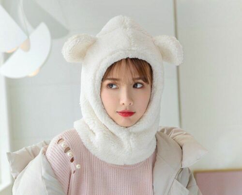 Warm Hats Winter Cute Bear Ears Windproof Neck Scarf Cap Student Women Cashmere
