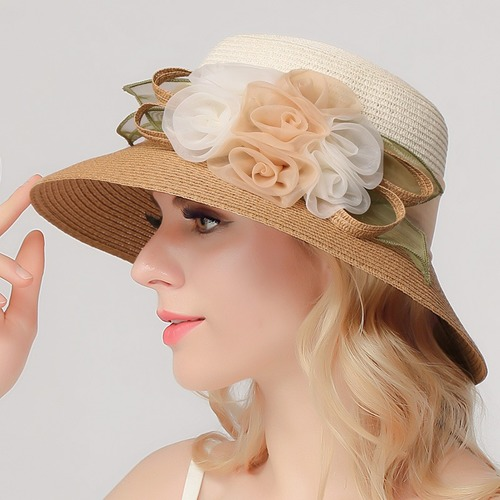 New Wide Brim Sun Hat Woman Straw Sun Cap Flower Sun Beach Outside Travel Cap