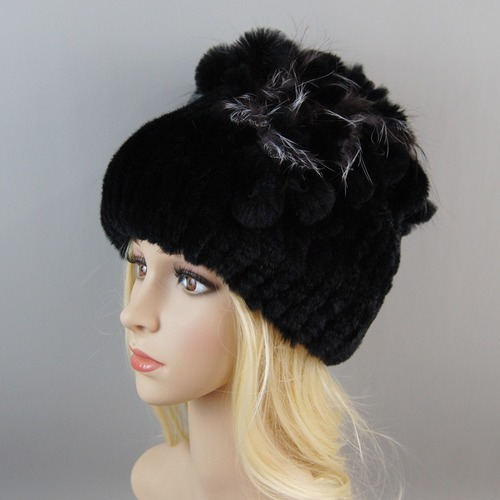 New Women Fur Hat Winter Handmade Rabbit Fur Cap Fur Headwear Warm Beanies Cap