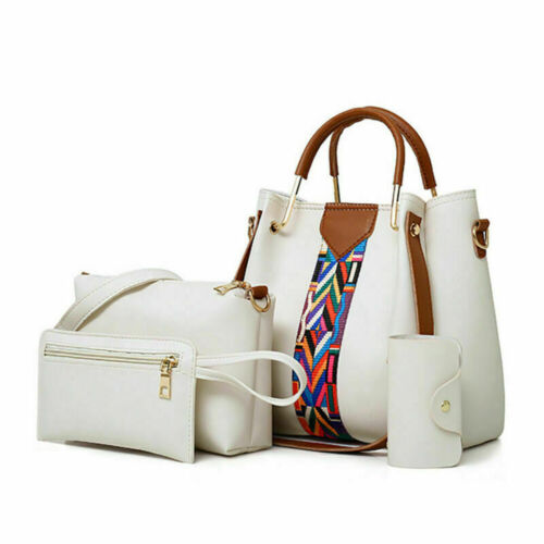 4PC Women PU Leather Handbag Shoulder Bag Crossbody Satchel Messenger Purse Tote