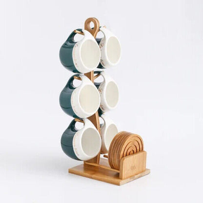 Ceramic Coffee Cup Household Mug Hanging Water Cup Set Kitchen Tea Set Bamboo