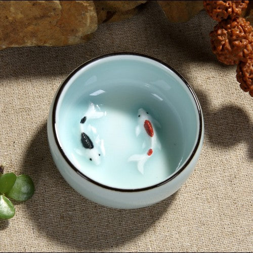 2pcs Tea Cups Dehua Celadon Tea Cup Chinese Porcelain Cup Of Tea Fish Carp 45ml