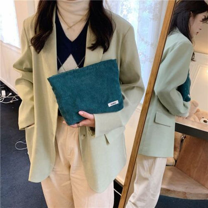 Large Cosmetic Bag Corduroy Cloth Makeup Pouch Traveling Lipstick Organizer Case