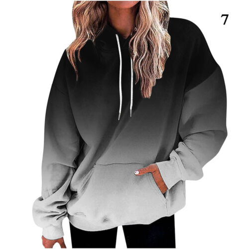 Womens 3D Gradient Hoodie Baggy Pullover Long Sleeve Tops Ladies Sweatshirt