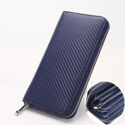 Wallet Carbon Fiber Microfiber Purse Cards Waterproof Non-Slip Long Zippered Bag