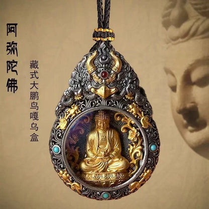 Tibetan Chinese Retro Handcarved Buddha Statue Pendant Amulet Necklace Jewelry