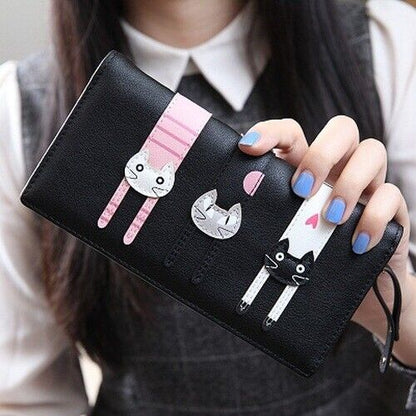 Female Card Clamps Holder PU Women Handbag Coin Purse Girl's Cartoon Long Wallet