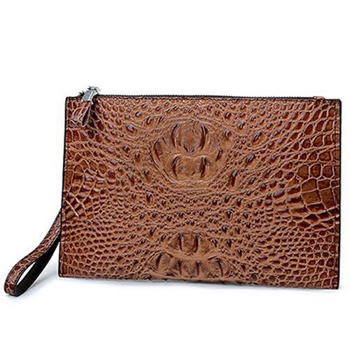 Crocodile Pattern Genuine Leather Envelope Bag Men Clutch Wristlets Bag Cowhide