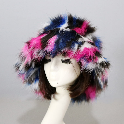Warm Faux Fur Bucket Hats Women Outdoor Caps Fleece Cap Fluffy Ski Vacation Hat