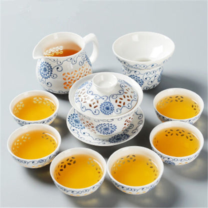 Porcelain tea set China cellular design ceramic tea pot gaiwan cups tea filters
