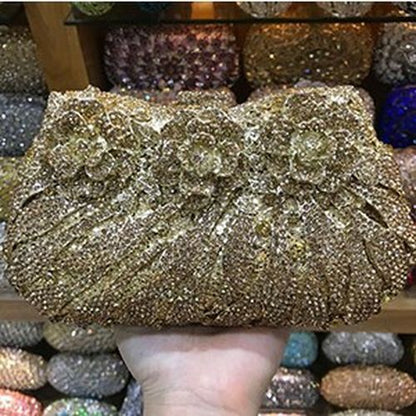 18 Colors Formal Dinner Clutch Gold Crystal Evening Purse Handbag 19.5*5*10.5 CM