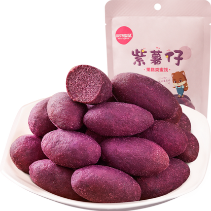 三只松鼠紫薯仔 100g/袋休闲零食紫薯条地瓜干红薯健康粗粮 Three squir purple sweet potatoes
